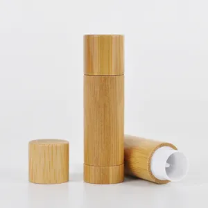 Capa de desodorante para cosméticos com interior de plástico PP branco, porta-tubo de batom DIY recarregável de bambu natural vazio 5g