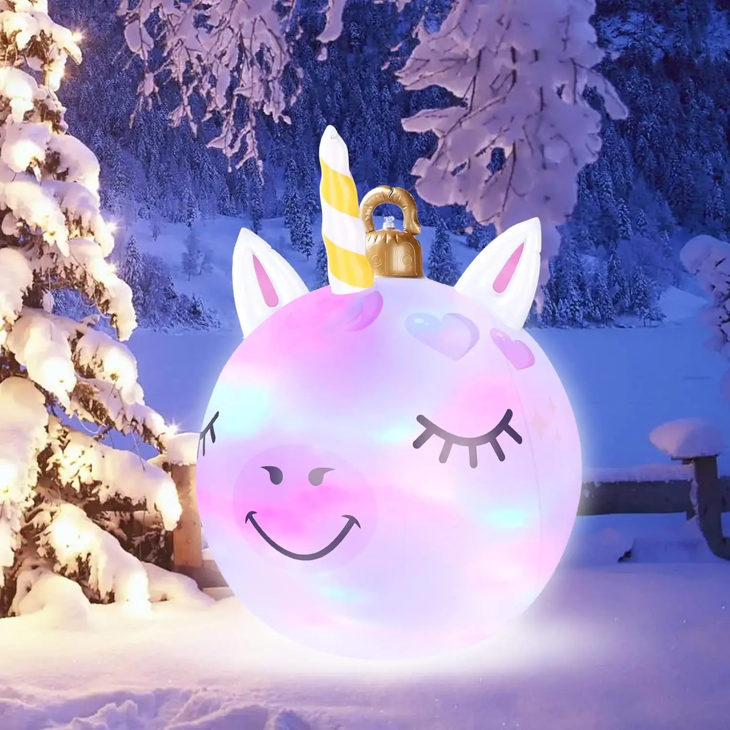 New Design Inflatable Christmas Unicorn Ornament Giant Blow Up Christmas Decoration Wireless LED Light Ball Ornament Perfect Par