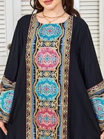 Robe Abaya Élégante et Décontractée en Polyester Respirant Brodé pour Femme, Motif Floral, Col Ample, Longueur Cheville, Idéale pour l'Aïd et les Mariages 2026