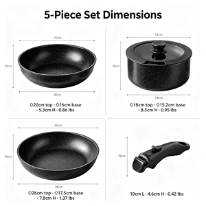 Juego de 5 Utensilios de Cocina Antiadherentes Sin PFOA, <span class=keywords><strong>con</strong></span> Mango Desmontable, Compatible <span class=keywords><strong>con</strong></span> Estufas de Inducción y Gas, Ollas y Sartenes <span class=keywords><strong>que</strong></span> Ahorran Espacio - Product Image 4