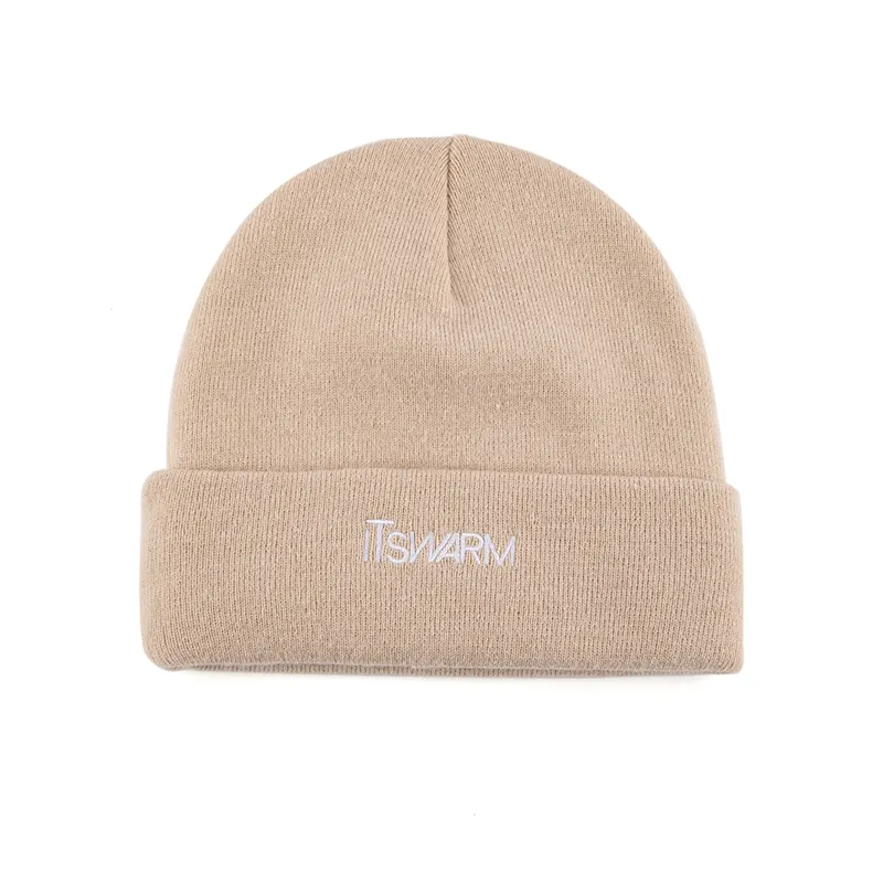 Wholesale Custom Men Women Wool Acrylic organic cotton Embroidery Logo Winter Hat Fisherman Knitted Cap beige cuff beanie