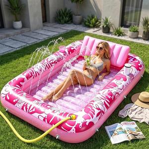 Innovative <b>Cooling</b> Tanning Pool Lounger With Internal Sprinkler <b>System</b> Heavy Duty Inflatable Raft for Hot Days - Product Image 1