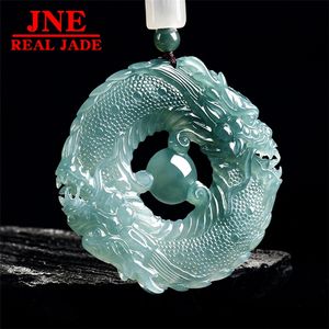 Pendentif en jade bleu naturel de <span class=keywords><strong>type</strong></span> A, dragon de l'eau, garçon <span class=keywords><strong>rencontre</strong></span> fille, marque Dragon, zodiaque dragon, affaires florissantes, pierre de jade glacée pour hommes et femmes - Product Image 3
