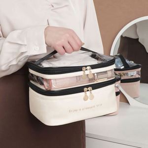 Trousse de Maquillage Double Couche Ouverte en PU, Grande Trousse de Voyage pour Cosmétiques et Soins de la Peau - Product Image 4