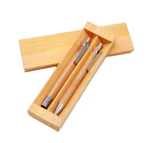 eco-friendly natural color paper box packaging pen gift box bamboo stylus ball pen set with box