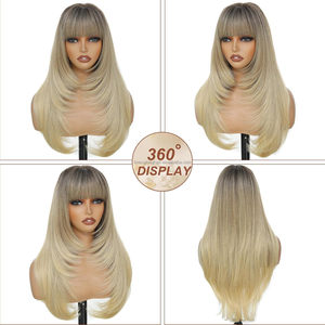 JAMBALAYA Pelucas Largas y Lisas al por Mayor con <span class=keywords><strong>Flequillo</strong></span>, Color Marrón con Reflejos Rubios, Peluca Sintética Resistente al Calor, Cabello <span class=keywords><strong>Postizo</strong></span> - Product Image 5