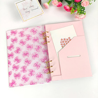 NOUVEAU Couverture de classeur en acrylique givré rose A5/A6, couverture de carnet en plastique transparent à 6 trous, séparateur cannelé transparent pour tableau de bord