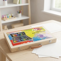 Ensemble d'art pour enfants de 220 pièces, boîte en bois, crayons, pastels à l'huile, crayons de couleur, marqueurs, kit de dessin, cadeau
