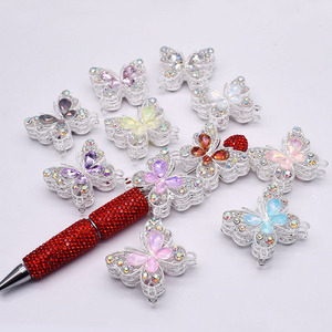 Cuentas de mariposa de diamantes de imitación rosa y púrpura de aleación de Metal con purpurina creativa 1 unids/bolsa accesorios de pluma de cuentas DIY fabricación de joyas tapas de cuentas - Product Image 4