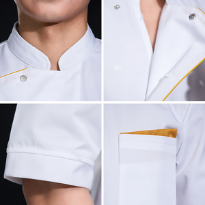 Logo personnalisé vêtements de travail d'hôtel haut de gamme uniformes de travail à simple boutonnage veste de chef à manches courtes pour hommes - Product Image 2