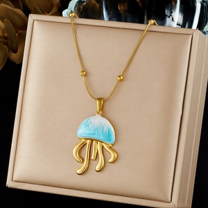 Cute Cartoon Jellyfish Pendant Necklace Gold Plated Stainless Steel Ocean Beach Style Women's Fashion Choker - Product Image 1