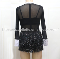 Robe à franges noire sexy pour femmes, costumes de danse jazz en gros, robe à franges