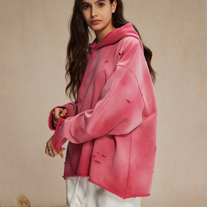 ผ้าดิบเทอร์รี่เฮฟวี่เวทผ้าฝ้ายลายขาดเป็นกรดสไตล์วินเทจซีดจางปรับแต่งโลโก้ได้ตามต้องการสำหรับฤดูหนาว - Product Image 1