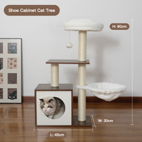 Meuble à chaussures moderne en bois brun, arbre à chat avec plateforme et griffoir, 4 niveaux, résistant à l'humidité, en fausse fourrure de lapin lavable