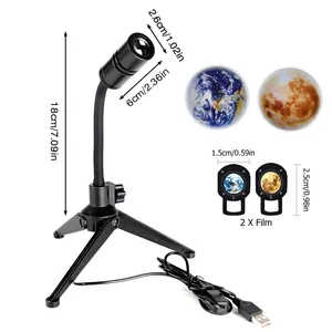 2 In 1 Aarde Maan Projectie Led Lamp 360 Draaibare Usb Sterrenhemel Projector Nachtlampje Voor Thuis Slaapkamer Decor