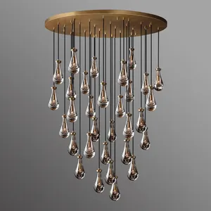 2023 Linear 72" Luxury Nickel Brass Living Room Restoration Chandelier Rain Pendant Lighting Ceiling Hanging Raindrop Lights