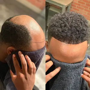 Afro Wave Hair Units for Men Full French Lace Hair sostituzione nero maschio riccio Afro Toupee afroamericano capelli umani parrucche da uomo