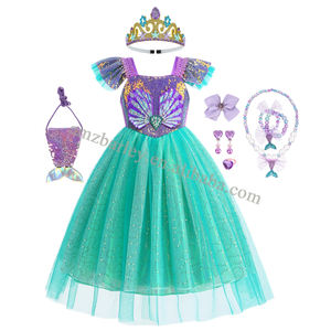 Halloween carnaval Cosplay paillettes sirène Ariel princesse Costumes fête d'anniversaire mariage <span class=keywords><strong>pied</strong></span> longueur robe de bal maille Tutu robe - Product Image 1