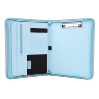 Porte-documents multifonctionnel A4 en cuir PU couleur macaron personnalisable avec fermeture éclair pour réunions d'affaires, dossier de gestionnaire, avec logo