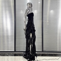 Cross-border European American Luxury Rhinestone Sexy Low-cut Ruffled Party Dress Silhouette Deep V-neck Sexy Evening Dresses