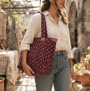 Handmade Quilted Floral Pattern Hand-painted Tote <b>Bag</b> Shoulder Handbag Contrast <b>Piping</b> Open Top Daily Travel All Seasons Women's - Product Image 2