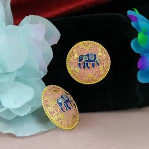 Pendientes de tuerca de latón esmaltados Meenakari ligeros, joyería artesanal India para niñas, boda festiva, estilo diario - Product Image 2