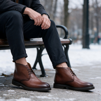 Bottes Chukka d'hiver en cuir véritable à lacets, prix d'usine, chaussures habillées de luxe à motif sculpté, confortables