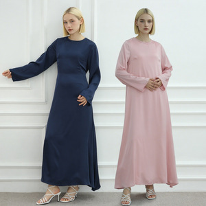 Women Satin <b>Abaya</b> Dress Long Sleeve Maxi Dress Solid Modest <b>Prayer</b> Dress for Daily Wedding Eid - Product Image 1