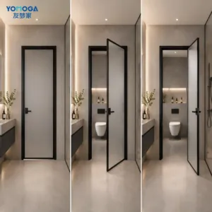 Puerta Interior de Diseño Simple <span class=keywords><strong>Alucasa</strong></span>, Puerta de Baño Individual de Aluminio, Puerta Interior de Vidrio Abatible para Baño, Puertas Interiores con Marco - Product Image 4