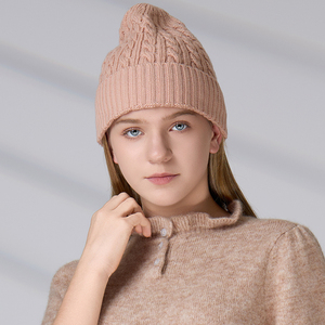 High Quality Luxury Unisex Knitwear <b>Accessories</b> Acrylic Embroidery Logo Cable Skull Cap for Winter Women Cuffed Knit Beanie - Product Image 3