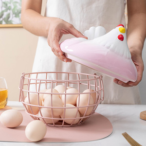 Ceramic Egg Storage <b>Basket</b> <b>With</b> <b>Lid</b> Flip Top Kitchen Storage Fruit Holder Household Living Room Organizer - Product Image 4