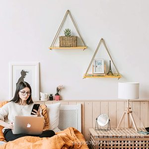 Solid Wood <b>Wall</b> <b>Mounted</b> <b>Shelf</b> Plant Pattern Rectangle Living Room Flower Pot Storage Rack - Product Image 3