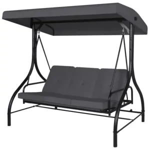 Pátio Varanda Swing Chair, 3-Seat Outdoor Canopy Swing Glider com Suporte e Almofadas para Exterior, Quintal, Deck e Poolside