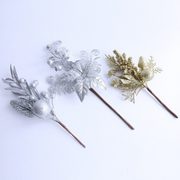 Décorations de Noël : Branches d'imitation de baies, combinaison de têtes de fleurs dorées et argentées scintillantes, en mousse faite à la main