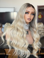 Perruque Lace Front SHY 13x5 en Cheveux Humains Vierges, Ondulée, Blonde Balayage, Dentelle Transparente, Vente en Gros Usine