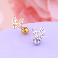 Boucles d'oreilles en acier inoxydable avec CZ coloré, boucles d'oreilles à fleurs, papillon, abeille, boucles d'oreilles à clous, piercing d'hélice, bijoux de tragus