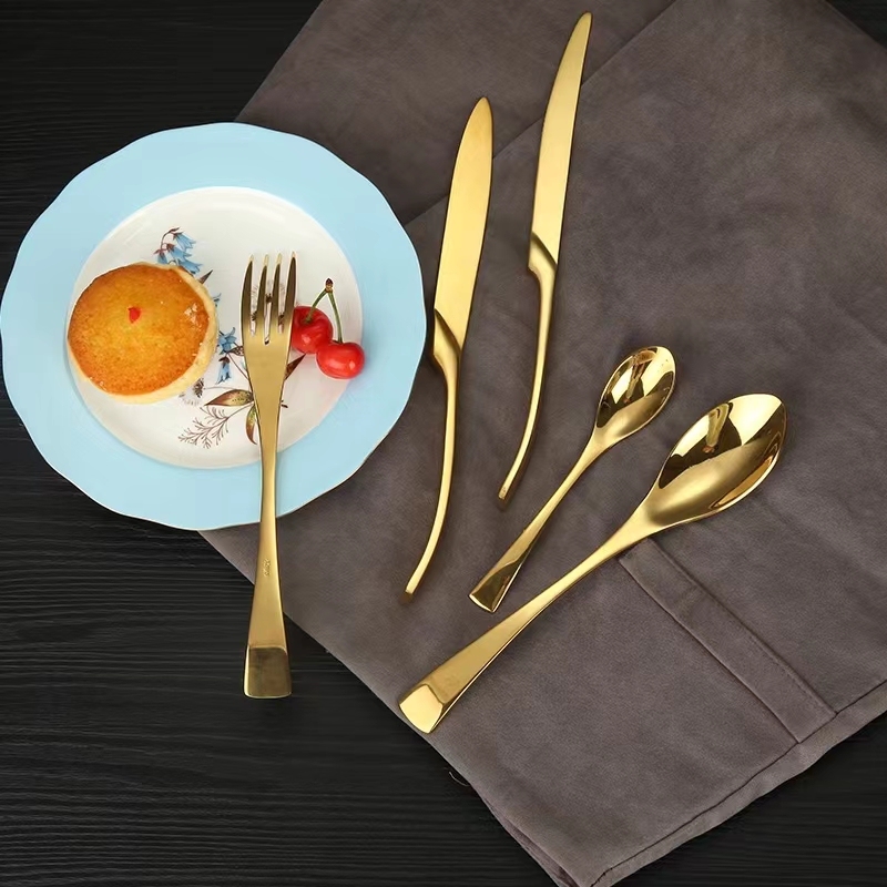 Modern Luxury Matte Gold Flatware Knife Fork Spoon Golden Plated Stainless Steel 304 Cutlery Set for Wedding · image 5