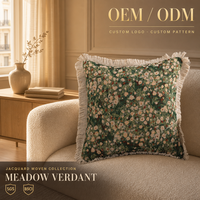 Housse de coussin jacquard vert floral tendance, avec franges décoratives, personnalisable pour canapé et chambre à coucher