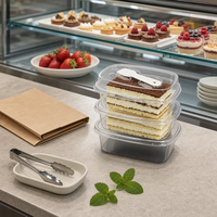 Boîtes à dessert rectangulaires en PET transparent en gros avec cuillère, contenants alimentaires jetables en plastique pour gâteaux, pains et puddings