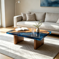 Table basse rectangulaire moderne en résine époxy avec design rivière, ensemble de meubles pour salon