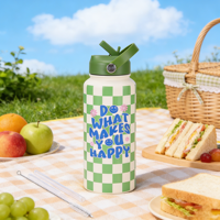 Botol Air Terisolasi RTS 20oz dengan Pegangan dan Sedotan, Botol Olahraga Vakum Baja Tahan Karat 304