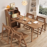 Mesa Plegable de Madera Maciza, Mesa de Comedor Telescópica Pequeña para el Hogar, Mueble Lateral de Almacenamiento Moderno, Mesa de Comedor Multifuncional