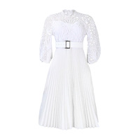 Vêtements d'été pour femmes grande taille Jupe plissée en crochet Robe de soirée en dentelle à manches longues