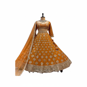Ensemble Lehenga de mariage traditionnel Zari Work Bridal Vêtements de mariage indiens et pakistanais fabriqués à la main avec un design d'embellissements complexes - Product Image 1