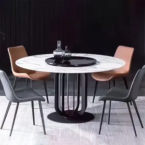 Round carbon steel marble top metal furniture sets slate double top dinning table