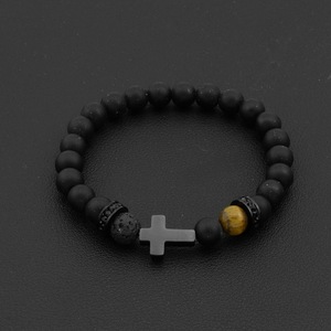 2026 Hot Selling Simple Design Obsidian Handmade <b>Beaded</b> <b>Bracelet</b> Black Unisex's Cross <b>Bracelets</b> Light Luxury Jewelry - Product Image 2