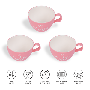 Tasse à café/thé rose ronde avec poignée en plastique vierge sans BPA portable et facile à nettoyer allant au micro-ondes et au lave-vaisselle - Product Image 3