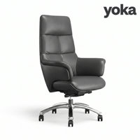 Chaise de bureau exécutive traditionnelle personnalisable en cuir, accoudoirs fixes, dossier solide, structure en acier inoxydable, design ergonomique, pivotante