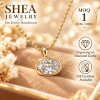 Pendentif Collier Diamant de Laboratoire Taille Ovale 0,5-3 Carats avec Sangle Arrondie Personnalisée en Or Jaune Massif 10K/14K/18K Certifié IGI VS VVS