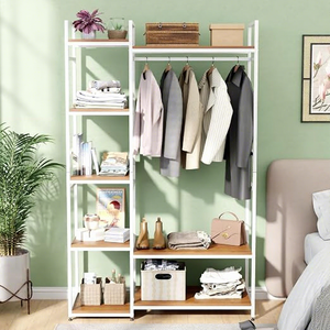 Porte-vêtements sur pied en métal minimaliste à 5 niveaux, multifonctionnel, avec barre de suspension et étagères - Product Image 3